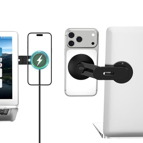 Image of CloudValley Magnetic Laptop Phone Holder, 15W Fast Wireless Charger for iPhone 17/16/15/14/13/12 & All Phones, MacBook, PC Monitor, Screen Stand for Tesla, Portable Accessory, Black