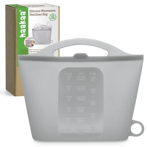 Image of haakaa Silicone Microwave Steam Sterilizer Bags for Travel, Reusable Silicone Steaming Bags for Baby Bottles, Breast Pump, Accessories, Pacifiers and Teethers, Great for Home and On-the-Go, Grey (1PC)