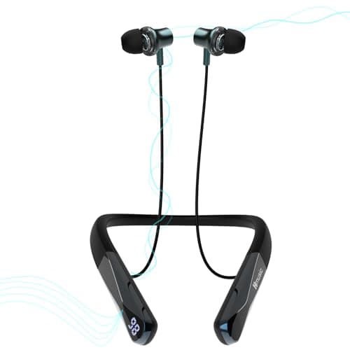 Image of Hmusic H08 Neckband Headphones Bluetooth 6.0, Voice Return Mic Wireless Earphones, 35H Long Battery, 33g Lightweight, IPX5 Waterproof, Power Display, Call Alert Around Neck Earphones for Singing/Sport