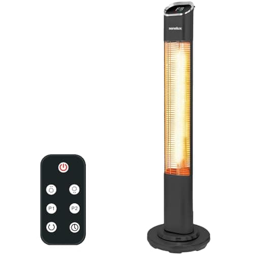 Image of Senelux 2000W Infrared Tower Patio Heater with Remote Control, 9 Heat Levels, 24-Hour Timer, Oscillating, Water-Resistant Electric Heater, Garden Heater, Compact Design for Indoor & Outdoor Use