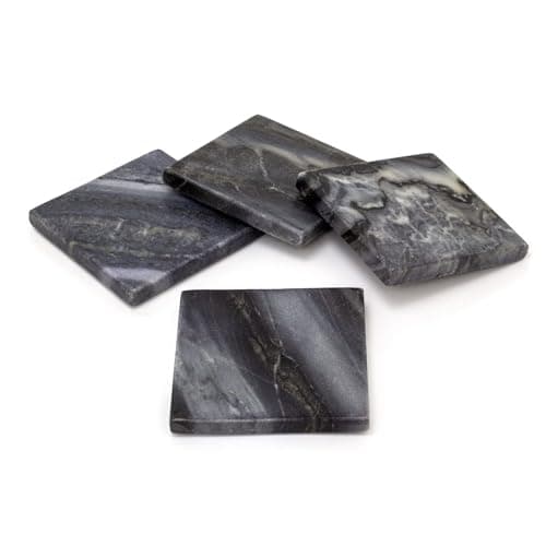 Image of Carousel Home Set Of 4 Square Black Marble Coasters | Natural Stone Marble Coaster Set | 4 Piece Drinks Coasters Cup Mug Table Mats