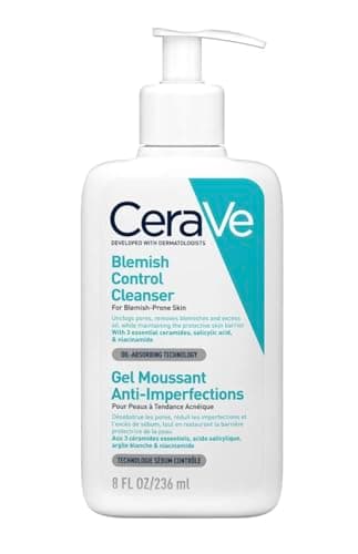 Image of CeraVe Blemish Control Cleanser, 2% Salicylic Acid Face Wash with Niacinamide & 3 Essential Ceramides, Exfoliates & Clears Clogged Pores for Blemish-Prone Skin, Developed with Dermatologists, 236ml