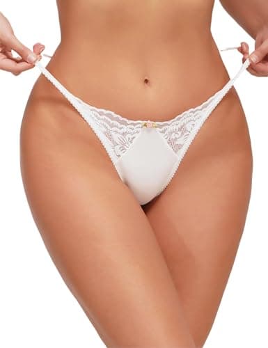Image of FULLJOYLOVE Lace G-String Thongs for Women Seamless Sexy Floral Underwear Breathable T-back Tangas Low Waist Briefs White