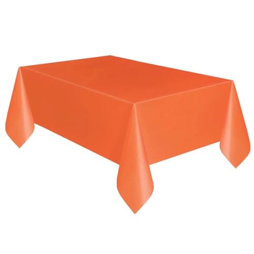 Image of Solid Pumpkin Orange Rectangular Plastic Table Cover (137cm x 274cm) 1 Count - Elegant & Durable Tablecloth for Parties, Events, and Home Use