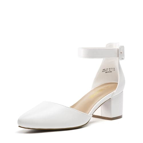 Image of DREAM PAIRS Womens Low Mid Block Heels Mary Jane Ladies Ankle Strap Court Shoes Sandals Annee White Pu Size 8 US/ 6 UK