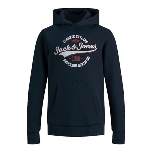 Image of JACK&JONES JUNIOR Boy's JJELOGO SWEAT HOOD 2 COL 21/22 NOOS JR Hooded Sweatshirt, Navy Blazer, 128