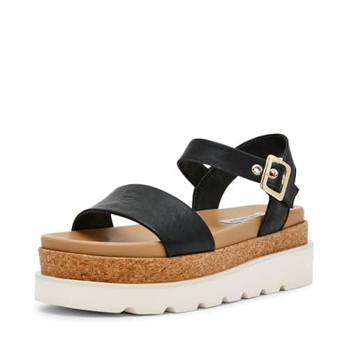 Image of Steve Madden Women's Marissa Wedge Sandal, Black Leather, 6.5 UK