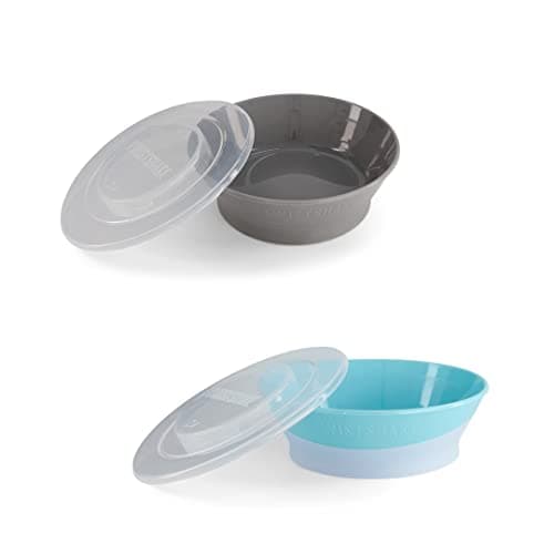 Image of Twistshake Baby Bowl with Airtight Lid - 2 Pack | BPA-Free| 6 Month+ Feeding Plate | Food Training Plate | Cereal Bowl with Silicone Base | Grey Blue