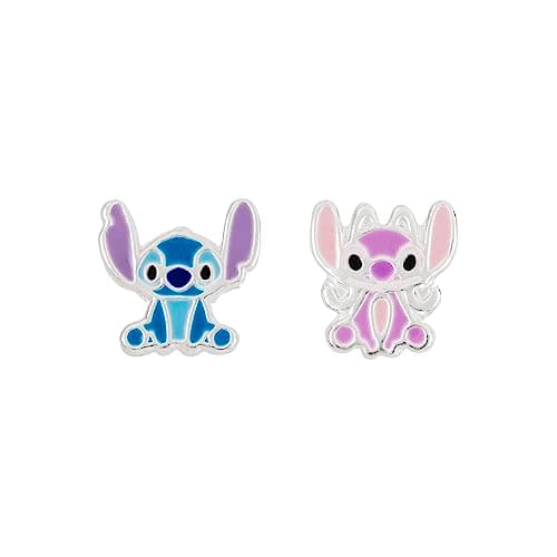 Image of Disney Lilo & Stitch Sterling Silver Enamel Stamp Stud Earrings Blue & Pink