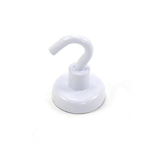 Image of FIRST4MAGNETS 25mm White Painted Neodymium Hook Magnet with M5 Hook for Fridge, Whiteboard, Noticeboard, Filing Cabinet or Office - 25mm Diameter x 36.5mm High - 20kg Pull - Pack of 20