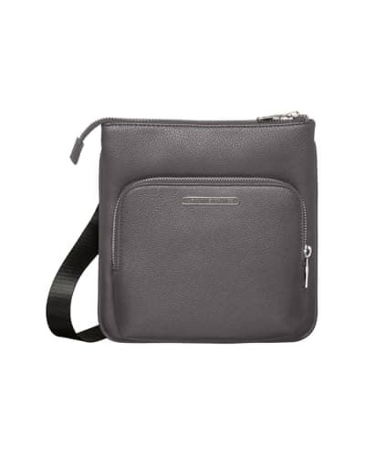 Image of Armani Exchange Men's Okinawa, Logo Plate, Zipped Pocket Cross Body, Dark Gull Grey, Dark Gull Gray, One size