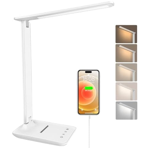 Image of joyshie Desk Lamp Dimmable Table Lamp Reading Light with USB Charging Port, 5 Lighting Modes, Touch Control Desk Light, Foldable Nail Lamp for Studying Working Reading Office Bedside