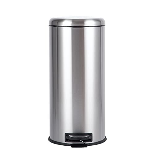 Image of Amazon Basics Cylindrical Stainless Steel Dustbin, Round Pedal, 30L, Silver