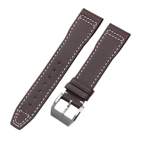Image of ROUREOX Genuine Leather Watch Straps with Stainless Metal Clasp Quick Release Replacement Bands for IWC Mark XVII XVIII Big Pilot's Portugieser Chronograph-Brown + White 20mm