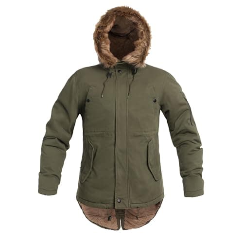 Image of Military Wear Fish Tail Parka Winter Jacket Men's Oliv XL | Long Warm Coat with Fur Hood | 6 Pockets | 75% Cotton | Insulated Military Parka Black | Tactical Casual Style | Cold Weather Protection
