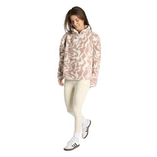 Image of OHS Fleece Jacket Women Half Zip, Swirl Print Teddy Fleece Jacket Soft Cosy Warm Winter Clothing Women's Jackets Sweatshirt Women's Jumpers Long Sleeve Ladies Jackets Top for Outdoor, Beige - S/M