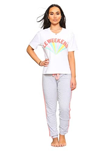 Image of Womens Ex Boux Avenue Short Sleeve Pyjama Set Ladies Cotton Loungewear PJs (10) White
