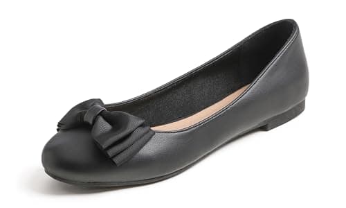 Image of Feversole Women's Round Toe Cute Bow Trim Ballet Flats Dolly Shoes Black Vegan Leather 6 UK
