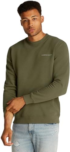 Image of Tommy Jeans Men’s Linear Round Neck Sweatshirt, Green (Fatigue Green), XS