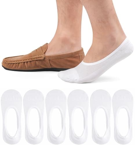 Image of Caldodo Mens Invisible No Show Socks 9-12, Low Cut Non Slip Trainer Socks Hidden Liner Loafer Socks, 6 Pairs, White