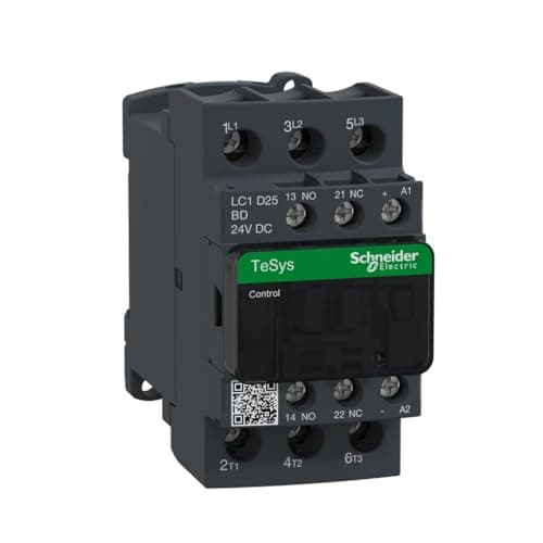 Image of Schneider Electric TeSys D - AC Contactor, 24 V DC, 50/60 Hz, 3 Pole, 3NO, 25A, 28ms, Fixed & DIN Rail Mounting, LC1D25BD, white