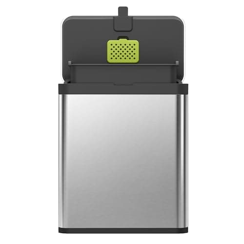 Image of EKO Stainless Steel Kitchen Food Waste Compost Bin with Removable Inner Bucket and Deodorizer Compartment, 7L / 1.85 Gal Wall-Mounted Kitchen Trash Can with Swing Lid (Stainless & Black)