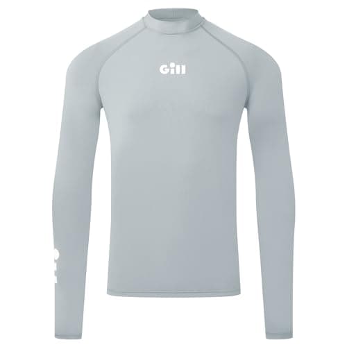 Image of Gill Mens ZenZero Rash Guard Vest Top - Long Sleeve with 50+ UPF Sun Protection for Watersport (Light Grey, M)