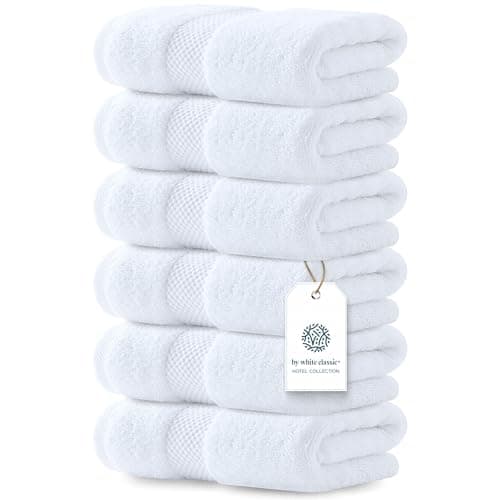 Image of White Classic Luxury White Hand Towels, 100% Cotton Bathroom Hand Cloths Set of 6, Hotel Towels Extra 40x76 cm, Quality Towels Bathroom Sets for Hands | White, 6 Pack