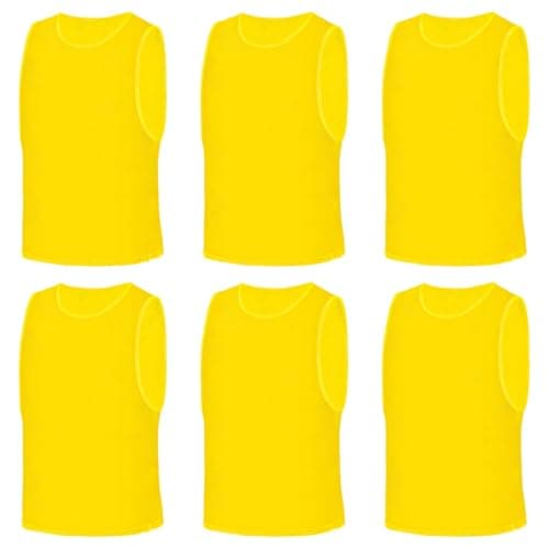 Image of AUYAO 6Pcs Adult Kid Team Training Vest Breathable Mesh Scrimmage Sleeveless Training Pinnies Training Bibs Quick-Dry Sport Bibs Sports Practice Vests for Soccer Basketball Practice(Golden Yellow)