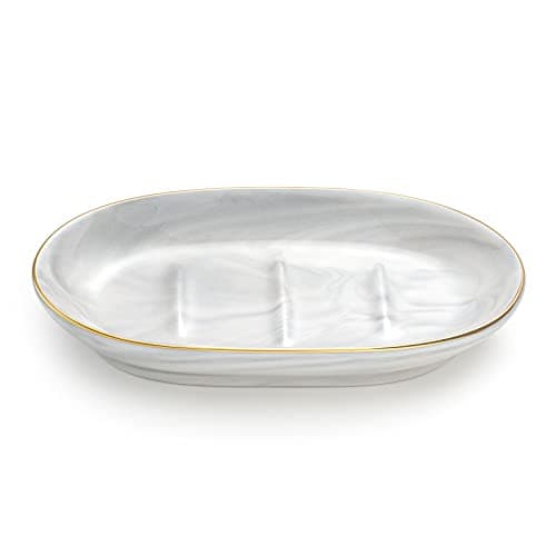 Image of Luxspire Ceramic Soap Dish, Anti-Slip Marble Soap Dish for Bathroom, Soap Tray, Soap Holder for Shower, Kitchen, and Sink, Marble White