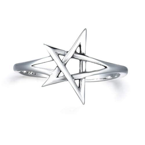 Image of GULICX 925 Sterling Silver Pentagram Star Open Thumb Ring Women Adjustable Size Band Finger Ring for Women Girls Birthday Gift