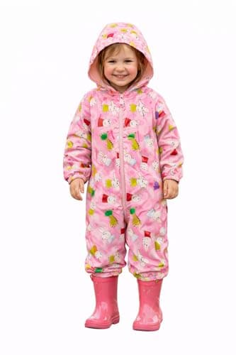Image of Peppa Pig Girls Puddle Suit, All in One Waterproof Rain Coat for Kids featuring, Emily Elephant and Suzy Sheep, Pink, Age 5-6 Years