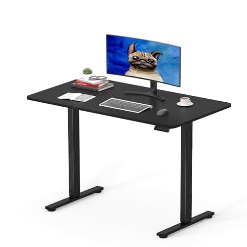 Image of SANODESK 100 x 60cm Electric Standing Desk ONE PIECE Height Adjustable Desk Sit Stand Table Home Office Desk with Memory Smart Pannel for Work (Black Frame+Black Desktop)