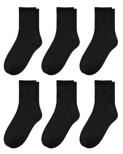 Image of TEMIRA Boys Girls Black Socks 6 Paris 4-7 junior Cotton Breathable Kids Crew School Athletic Sock Age 11-13 Years