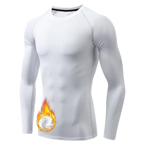 Image of Sillictor Mens Thermal Top Long Sleeve Quick Dry Cycling Running Base Layer Mens Ski Underlayer Fleece Compression Sports Hiking Football Training T Shirts High Wicking Muscle Support 3235 White M