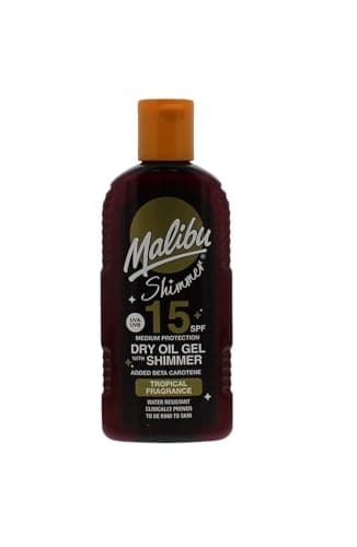 Image of Malibu Sun Dry Oil Shimmer Gel SPF 15, Illuminating Body Oil, Tanning Oil with Shimmer, Lightweight Glow & Water Resistant, 200ml