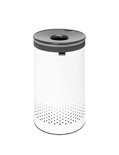 Image of Brabantia - Laundry Bin - Handsfree Plastic Lid - Portable Laundry Bag Inside - Quick-drop Opening - Basket with Ventilation Holes - Non-Scratching Bottom - Corrosion Resistant - White - 60L