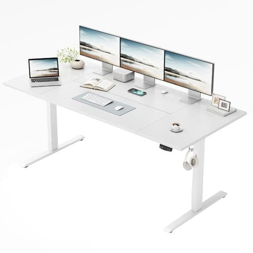 Image of Klicelor Height-Adjustable Electric Desk, 120x80 cm Sit-Stand Office Desk, Computer Desk with Memory Function, Standing Desk, Gaming Desk with Four-Part Tabletop, White