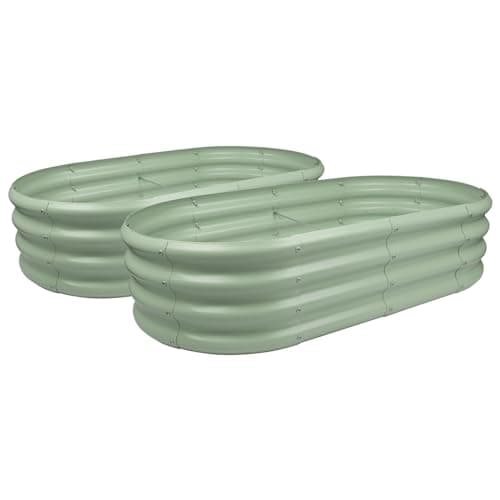 Image of Harbour Housewares Raised Garden Bed - Green - 120 x 60cm - Rounded - Pack of 2 - Bottomless Galvanised Steel Planter Box for Growing Outdoor Plants, Vegetables, Flowers and Herbs