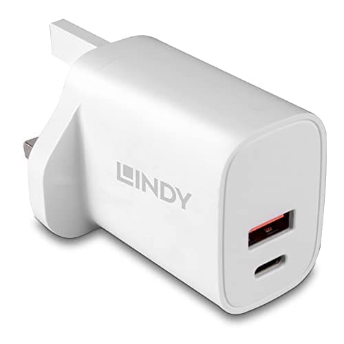 Image of Lindy 20W USB Type A & C Fast Charger Plug, UK Fast Charging Plug For for iPhone, iPad, Samsung Galaxy,Dual Port Power Adaptor USB C Wall Plug