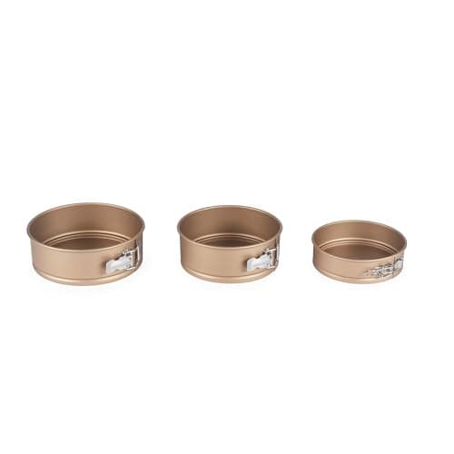 Image of Russell Hobbs Opulence Round Springform Pan Set - 3 Piece, 16cm / 6 Inch, 20cm / 7.8 Inch, 24cm / 9.4 Inch Non-Stick Cake Tin, Loose Base, PFOA Free, Carbon Steel, Leakproof, Cake, Cheesecake, Gold