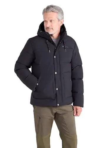 Image of Mountain Warehouse Manta Mens Borg Lined Padded Jacket - IsoTherm, Water-resistant Parka Coat with Adjustable Hood - Autumn Winter, Outdoors, Travelling & Hiking Black XL