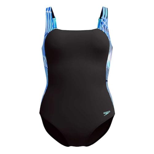 Image of Speedo Women's Shaping Lunalustre Printed One Piece Swimsuit | Shapewear | Beach and Holiday Swimwear Swimwear, Indigo Glow, 32
