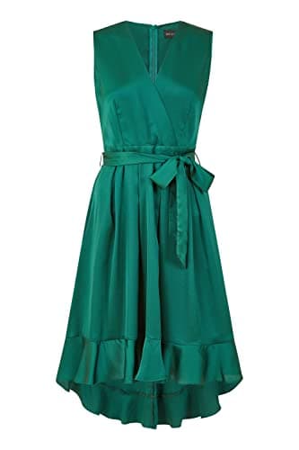 Image of Mela London Mela Green Satin Dipped Hem Wrap Over Midi Dress 10 Green