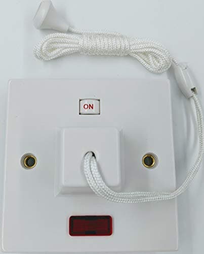 Image of Electric Shower Ceiling Switch with Pull Cord 45 Amp Double Pole Isolator Isolation White Bathroom with Neon by Status