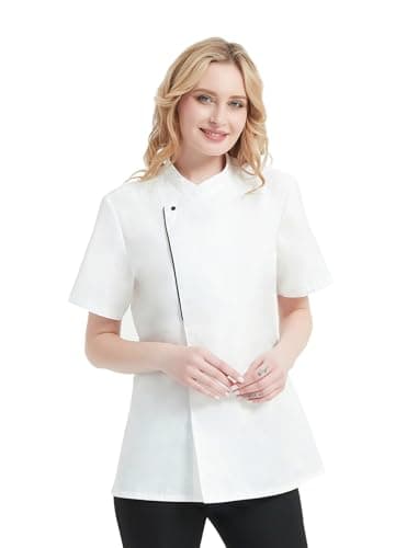 Image of TOPTIE Women's Chef Coat With Contrast Piping Short Sleeve Chef Jacket