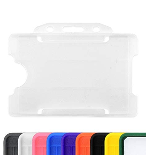 Image of CKB LTD 10x Single Sided Rigid Slide in Open Faced ID Card Badge Holders Horizontal/Landscape Identity Plastic Pass Protector - Holds a 86mm 54mm cr80 Credit Card Sized (Clear)