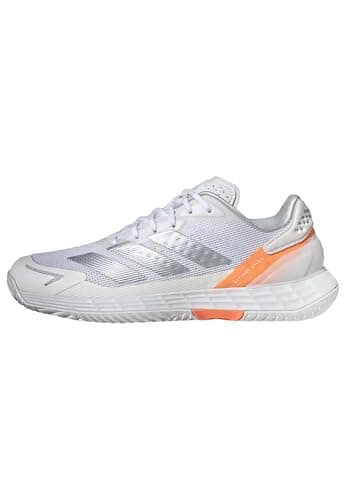 Image of adidas Women's Defiant Speed 2 Tennis Shoes, FTWR White/Halo Blue/Beam Orange, 5 UK