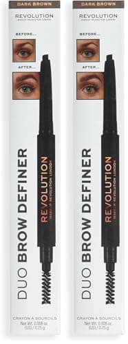 Image of Makeup Revolution Duo Brow Definer Pencil, Add Definition, Includes Brush, Dark Brown (Pack of 2)