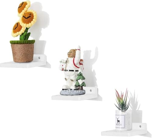 Image of PHOENANCEE Small Floating Shelves for Wall, 12.7x12.7x4CM, Mini Wooden Square Hanging Display Shelf Decoration for Small Objects, Bedroom, Living Room, Set of 3(Rustic White)